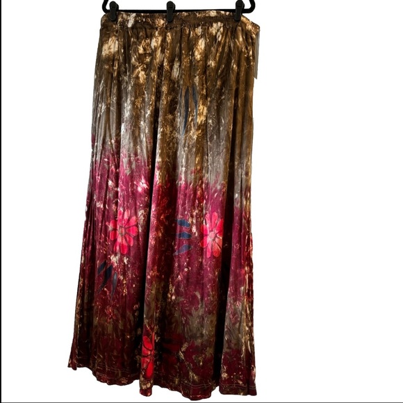 Capistrano Essentials Boho Tie Dye Floral Maxi Skirt Brown/Wine Burgundy 3X - Picture 2 of 10